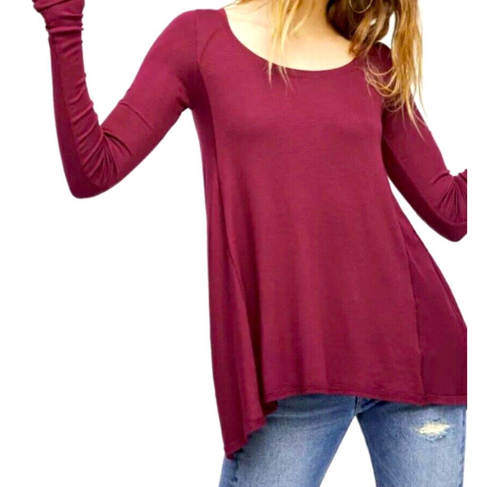 Free People Long Sleeve Flowy Tee in Wine